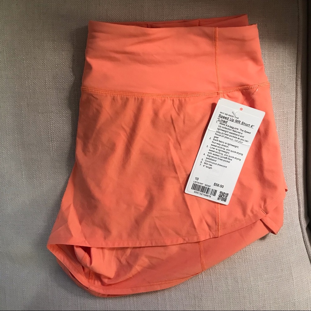 NWT Lululemon Speed Up MR Short 4” Size 10 Golden Apricot